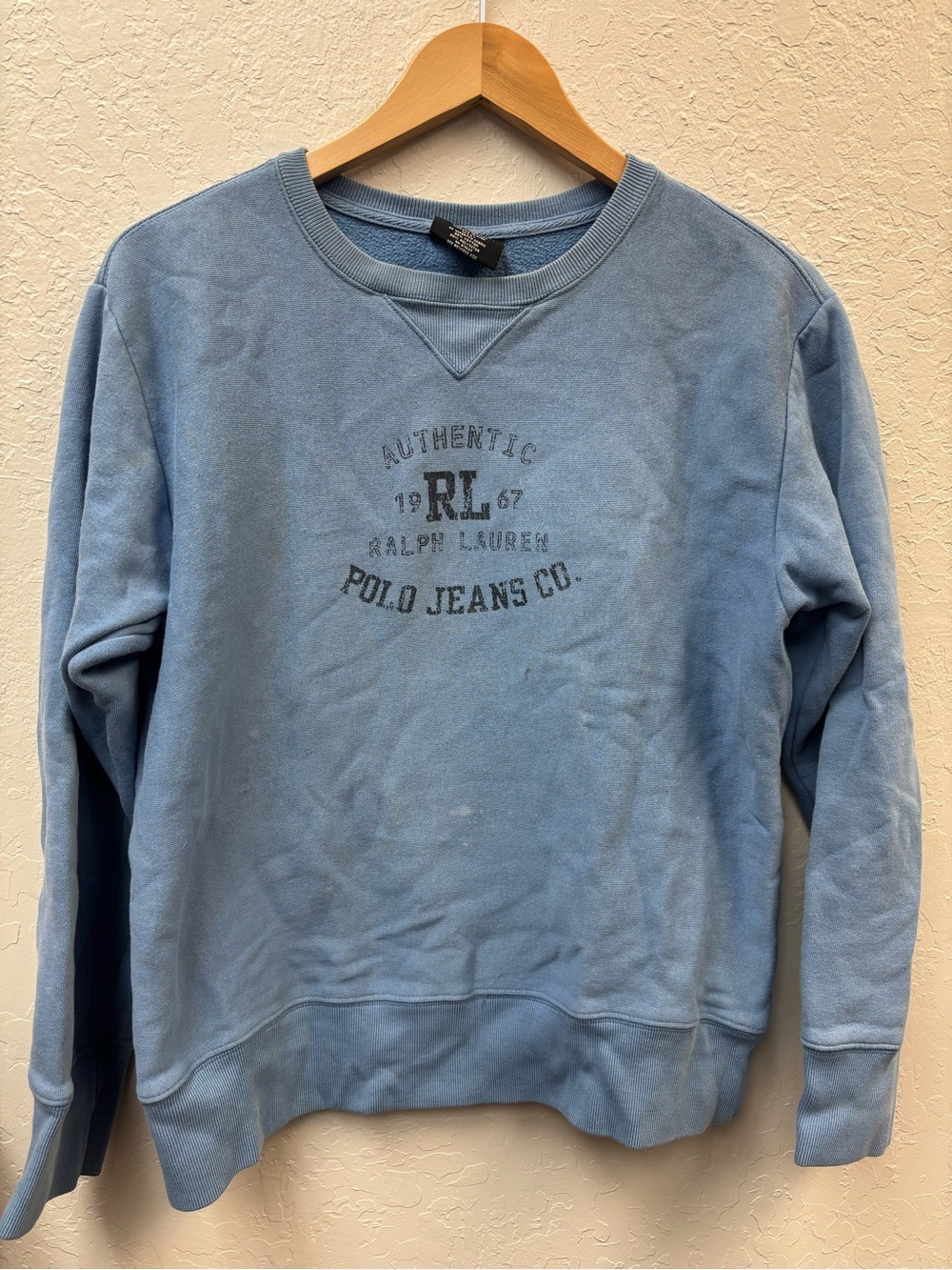 Vintage Polo Jeans Co. Ralph Lauren CrewNeck Sweater USA Flag M Blue Ombre